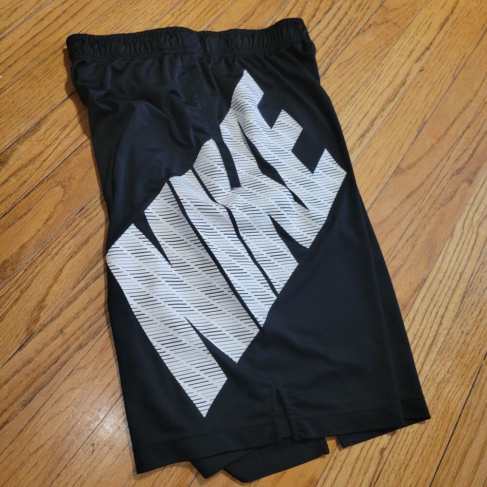 Large Nike Shorts Men Big Logo Black White 11" In Seam Dri-fit